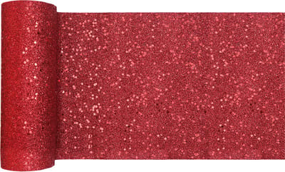 Santex Kerstdiner glitter tafelloper smal op rol - 2x - rood - 18 x 500 cm - polyester