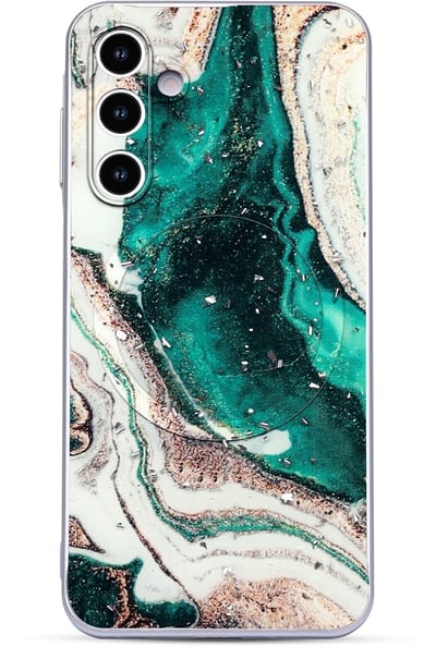 Casemania Hoesje Geschikt voor Samsung Galaxy S25 FE - Groen - Marmer Glitter Back Cover met Camera Bescherming - Geschikt voor MagSafe