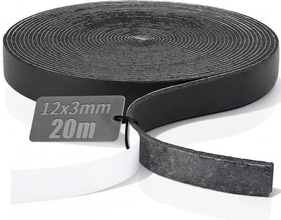 Dailygoods - Afdichtingstape, zelfklevend, 12 mm (B) x 3 mm (D) x 20 m (L), zelfklevende afdichtingstape, schuimtape, geluidsisolatie, schuimrubber, afdichting voor deur en raam