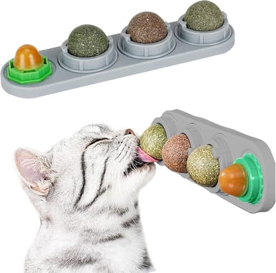 Roterende kattenkruid bal met zuignap – 3-in-1 kattenspeeltje voor speelplezier en mondverzorging