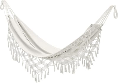Boheemse hangmat - Macramé hangmat - Buiten ontspannen - Extra grote draagtas - 288 x 150 cm - Beige