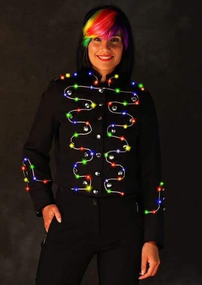 Carnavalsjas Dame Helena LED Verlichting - Zwart-Zilver - Maat Small