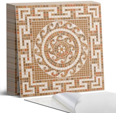 Coloray Plaktegels - Mozaïek met een cirkelvormig patroon Portugese Tegels - 30 cm x 30 cm - Bruin Plaktegels - 9 stuks - Vierkant PVC Tegels - Plaktegels Keuken - Zelfklevende Vloertegels - Vinyl Tegels Zelfklevend - Zelfklevende Tegels