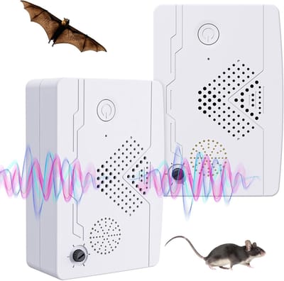 Set van 2 ultrasone knaagdierverjagers, geschikt voor ratten, vleermuizen, kakkerlakken, vogels, insecten en meer.