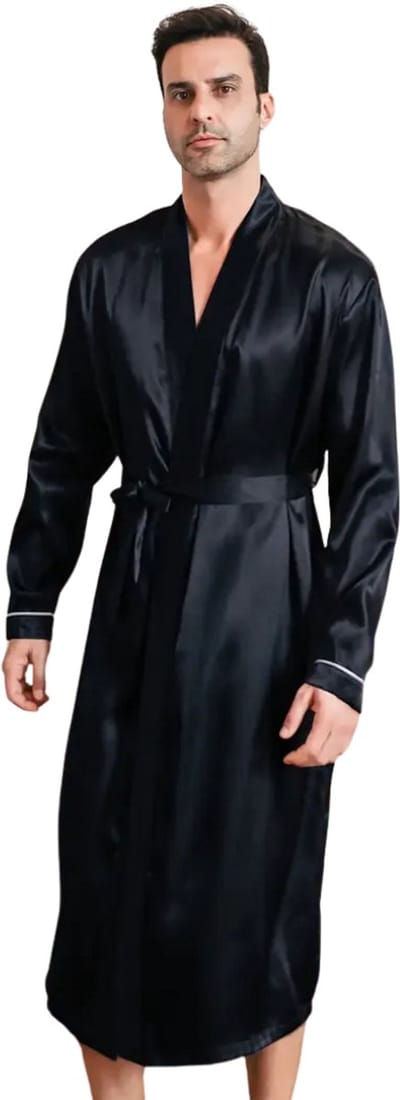 Bovista Satijnen Badjas Heren - Kimono - Kamerjas - Satijn - Ochtendjas - Pyjama - Zwart - Maat L
