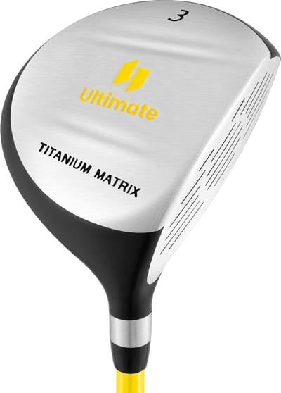 COSTWAY Golf #3 Fairway hout voor kinderen, golfclub van aluminium voor rechtshandigen met racketkap, 3-hout 34 inch 15 graden glasvezel schacht voor kinderen van 8-10 jaar, geel