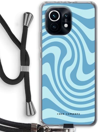 Case Company® - Hoesje met koord geschikt voor Xiaomi Mi 11 hoesje met Koord - Swirl Blauw - Telefoonhoesje met Zwart Koord - Bescherming aan alle Kanten en Over de Schermrand