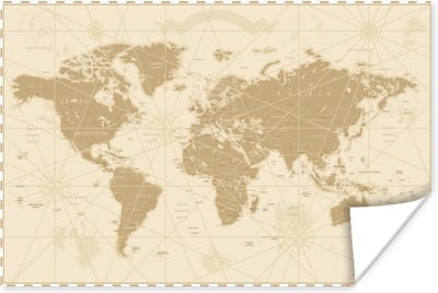 Poster 30x20 cm - Wereldkaart - Vintage - Retro - Posters - Kamer decoratie - Wanddecoratie woonkamer - Muurdecoratie slaapkamer