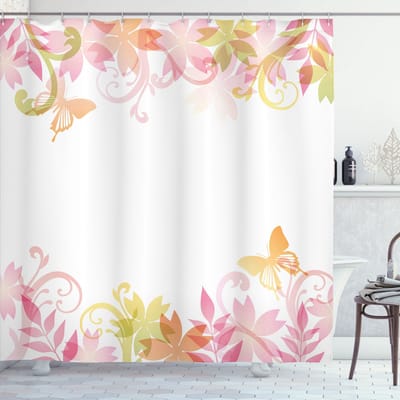 ABAKUHAUS Douchegordijn – Floraal lentekrans – 175x200 cm – Polyester