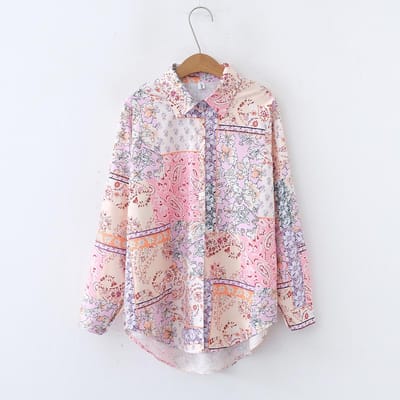 Dames Nieuwe Mode Stijl Casual Losse Kraag Lange Mouwen Geprinte Blouse voor Dames XL white