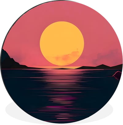 WallCircle - Wandcirkel - Muurcirkel - Zon - Geel - Bergen - Water - Aluminium - Dibond - 30x30 cm - Binnen en Buiten