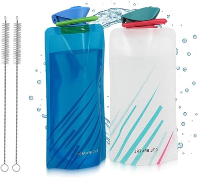 Herbruikbare Vouwbare Waterfles 700 ml – 2 Stuks met Schoonmaakborstel, BPA-vrij, Ideaal voor Wandelen, Reizen en Sportactiviteiten