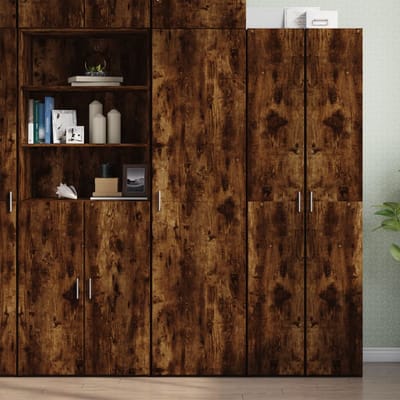vidaXL - Hoge - kast - 50x42,5x185 - cm - bewerkt - hout - gerookt - eikenkleurig