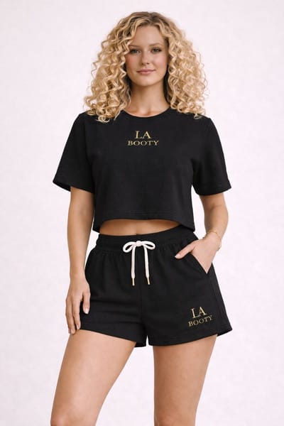 La Booty- Dames Katoenen Lounge Set- Zwart- Zomer- Comfy Fit- Yoga- - Handmade in België- maat M