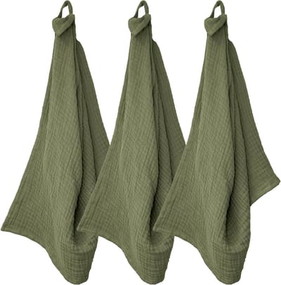 Keukendoeken Trio - Keukentextiel - Keukenwerk - Kreukelgewassen afwerking - 40x60 cm - Kaki Groen