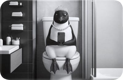 Badmat 60x40 cm - Antislip - Pinguïn - Telefoon - Toilet - Zwart - Wit - Badmatten voor badkamer - Badkamermat - Douchemat - Badkamer mat