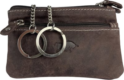 Donkerbruin- Sleuteletui met rits – Kleine portemonnee – Portemonnee Dames – Buffellleer - Arrigo - Bruin