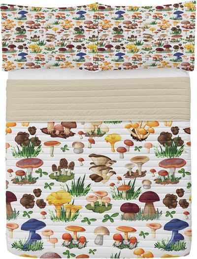 ABAKUHAUS Paddenstoel Microvezel Bedspreiset, Mushrooms Wild Organic, Zacht beddengoed met kussenslopen en quilt, 264 cm x 220 cm, Bruinblauw