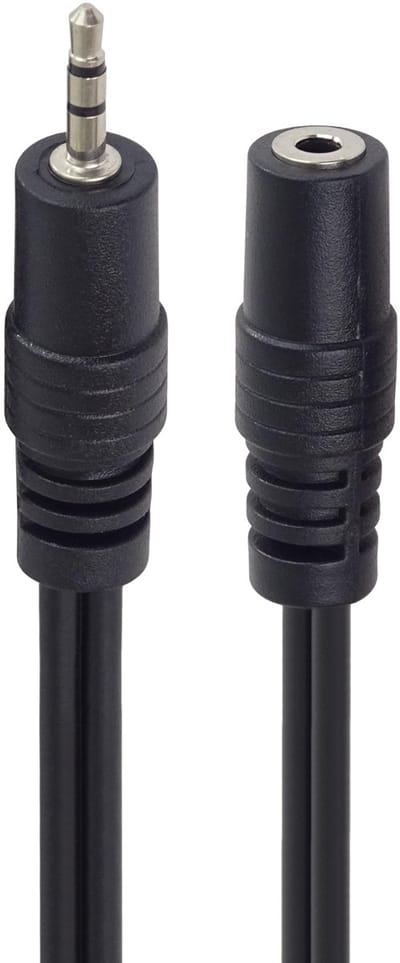 Verlengkabel 2,5 mm, lengte 2 m, jack 2, 5 mm, stekker naar bus, AUX headset audio verlengkabel, afgeschermd, kleur zwart