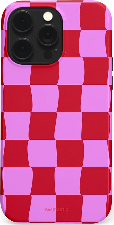 Casetastic hoesje geschikt voor Apple iPhone 14 Pro Max - MagSafe - Dubbellaagse bescherming - Dansend Ruitje - Fashion Case - Rood Lavendel Roze