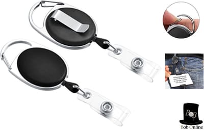 Bob Online ™ - Setje van 2 – ID JoJo's – D-Clip - Intrekbare Reel ID Badge Kaarthouder Zwart/Zilver – Pashouder Trekkoord - Set of 2 Pull Badge Reel ID Yo Yo's – Badge Reel – Intrekbare ID-Kaart Roller Clip – Badgehouder Trekkoord