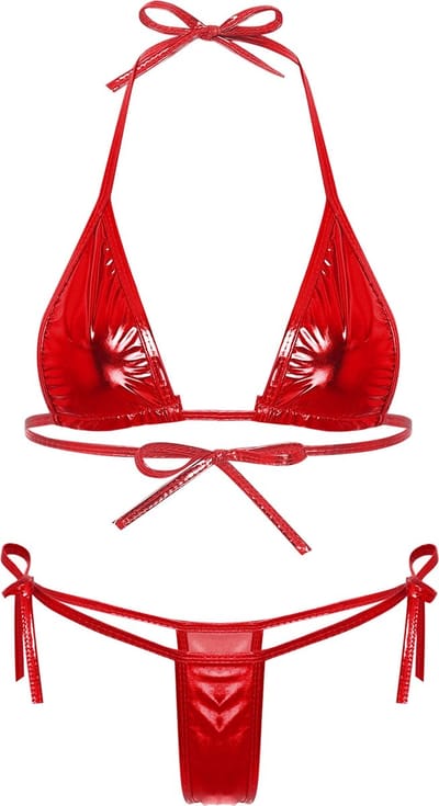 CHPN - Micro Bikini - Mini bikini - Sexy bikini - Roodkleurige - Metallic - Glans - Sexy G-String en Thong - 18+ bikini - Strand - Bimbo