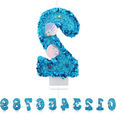 Verjaardagskaarsen, cijfers 2, 3D, zeemeermin verjaardagskaarsen, blauwe verjaardagskaarsen 2, taarttopper, decoratie, taartdecoratie, verjaardag, verjaardagskaarsen voor verjaardagsdecoratie