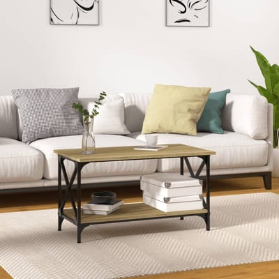 vidaXL - Salontafel - 80x45x45 - cm - bewerkt - hout - en - ijzer - sonoma - eikenkleur