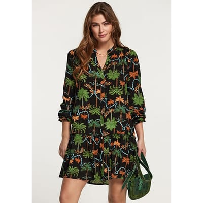 Shiwi Tuvalu Dress Jaipur Palm Black Maat: XS | Blousejurken Outlet | Dames | Zwart