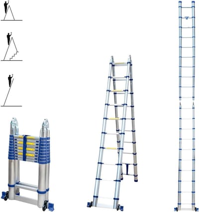 Telescopische ladder - Opvouwbare trapladder - Veilig klussen - 2 x 10 treden - 62 meter