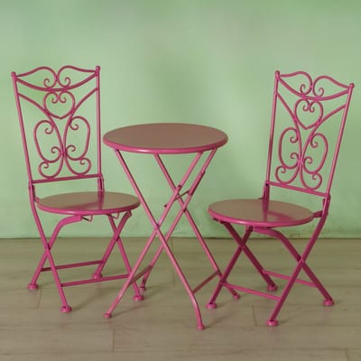 Tuin set - Buiten tafel met stoelen - Meubel set -65x3x38 cm - Metaal - Donkerroze - Landelijk.