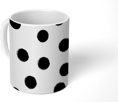 Mok - Koffiemok - Stippen - Patroon - Zwart Wit - Mokken - 350 ML - Beker - Koffiemokken - Theemok