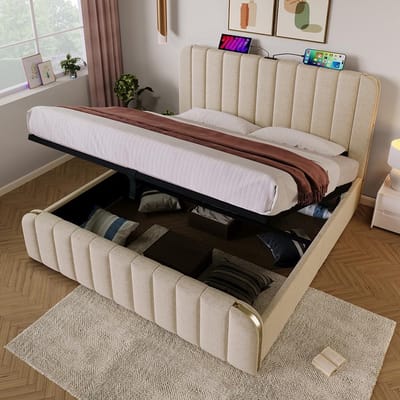 Gecapitonneerd tweepersoons bed 180x200 cm met oplaadbare USB C poort in hoofdeinde