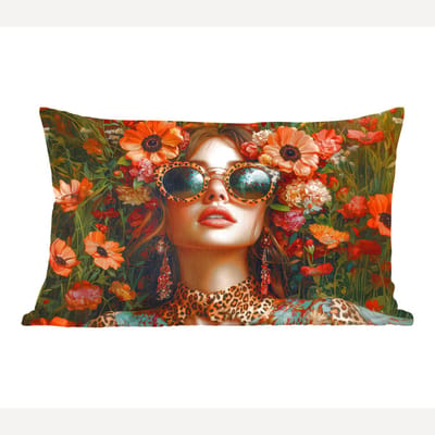 Sierkussens - Kussentjes Woonkamer - 60x40 cm - Vrouwen - Bloemen - Modern - Bril - Abstract