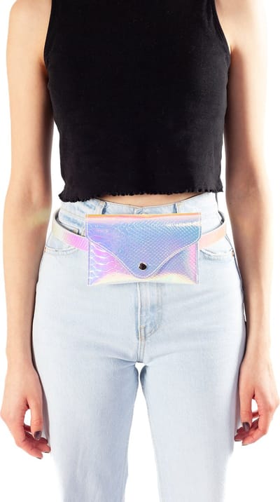 KIMU® Klein Oliekleurig Envelop Heuptasje Riem Slangenprint - Iridescent Tas Holografisch Tasje Snakeskin Heuptas Festival
