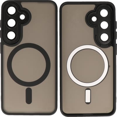 MagSafe Hoesje Geschikt voor Samsung Galaxy S24 - Mat-Transparent met Camera Beschermer Case - Zwart