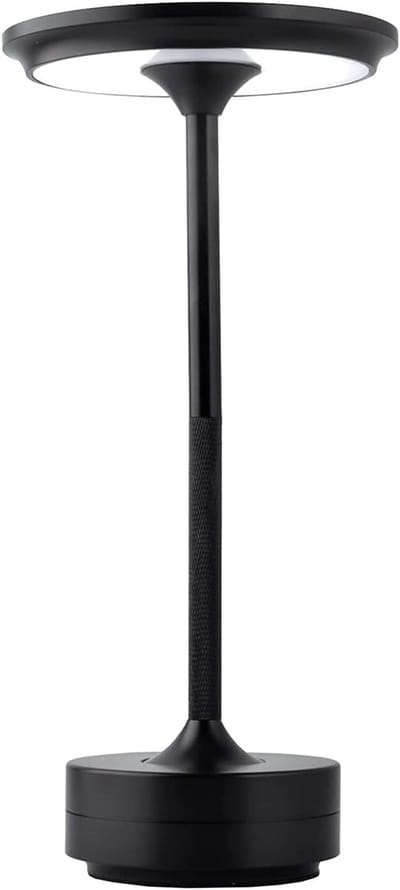 KZQ Oplaadbare LED Tafellamp, USB-C, 1800 mAh Dimbare Waterproof Draadloze Sfeerlamp met Touch Bediening, oplaadbare ronde metalen lamp met aanraakbediening, Woonkamer, Restaurant en Bar, Zwart