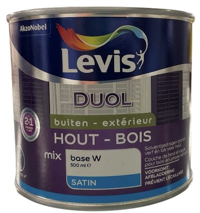 Levis Duol - Solventgedragen zijdeglanslak voor hout - Hoge dekkracht - 2 in 1 ( grondlaag en eindlaag) - 0.50 L - RAL 9010 Pure White ( gebrokenwit)