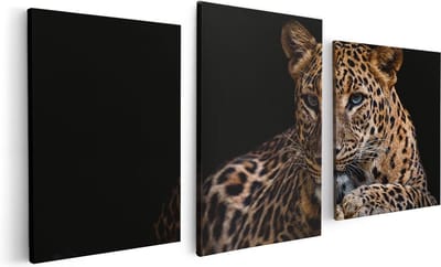 Artaza Canvas Schilderij Drieluik Luipaard Met Blauwe Ogen - 120x60 - Foto Op Canvas - Canvas Print