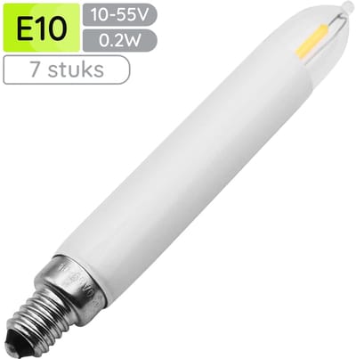 Reserve Kerstlampjes E10 LED Filament Kaars - 7 stuks - 10-55V - 0.2W - 2200K - 10.5cm - Warm wit licht