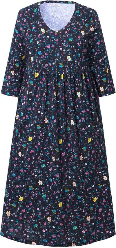 Ulla Popken - Dames - Jersey jurk paisley-patroon A-lijn V-hals 3/4-mouwen - Zwart - Maat 54+