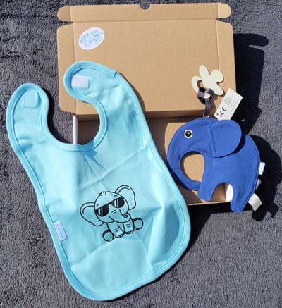 Kraamcadeau -blauw - olifant - slab - speendoekje