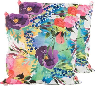 Anna's Collection Sierkussen voor binnen en buiten - 2x - watercolor bloemen - paars - 60 x 60 cm - tuinkussen