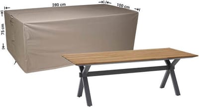 Raffles Covers Beschermhoes tuintafel - 280 x 100 H: 75 cm - RT280 - Waterdicht - Ademend - UV-bestendig - Elastisch rijgkoord - Beschermhoes tuinmeubelen