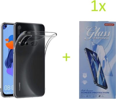 Hoesje Geschikt voor: Huawei P20 Lite 2019 / Huawei Nova 5i Transparant TPU Silicone Soft Case + 1X Tempered Glass Screenprotector