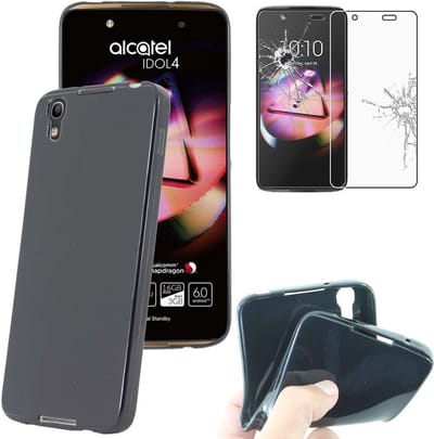 ebestStar - Hoes geschikt voor Alcatel Idol 4 (5.2), Beschermhoes Siliconen Schokbestendig, Dun en Flexibel, Zwart + Gehard Glas