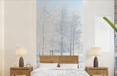 Behang - Fotobehang Sneeuw - Bomen - Winter - Breedte 120 cm x hoogte 240 cm