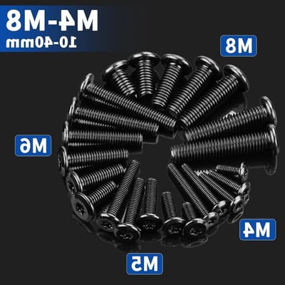 Set van 25 platte schroeven M4 x 10 mm, zwarte lenskop schroeven van roestvrij staal, perfect voor meubels en houtmontage met Torx schroevendraaier