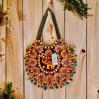 Schoudertas - Vedantan - Damestas - 35 x 40 cm - Katoen - kleurrijk borduurwerk - picknicktas - Leuke Strandtas - Klein - Schattige - Vrolijke print - Twee handvaten