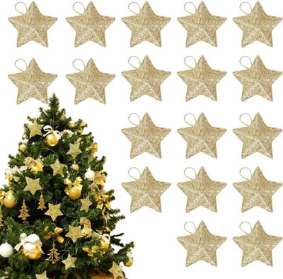 Kerstdecoratie Sterren - Kerstboomhangers Poinsettia - Kerstsfeer Creëren - Onbreekbaar Plastic Materiaal - 50 x 50 mm - Goud